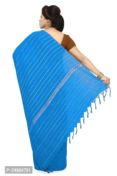 Tant Ghar Women's Cotton Normal khesh Saree with printed blouse(blue)6N-thumb2