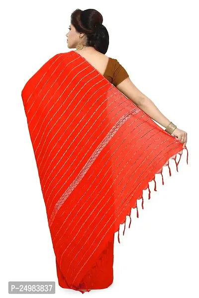 tant ghar Women's Cotton Saree (Orange)-thumb2