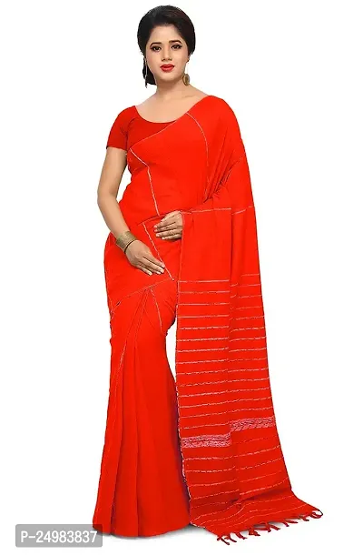 tant ghar Women's Cotton Saree (Orange)-thumb0