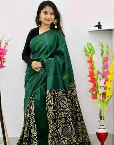 Elegant Khesh Khadi Cotton Printed Saree With Blouse Piece