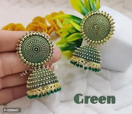 Shimmering Trendy Green Gold Plated Alloy Earrings For Women-thumb0