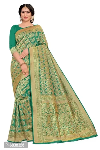 Woven Design Banarasi Art Silk Saree with Unstitched Blouse Piece for Women`s-thumb0