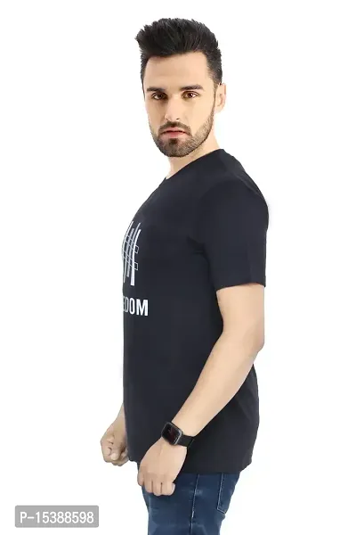 Men Printed Black Cotton Blended Round Neck Half Sleeve T-Shirt-thumb3