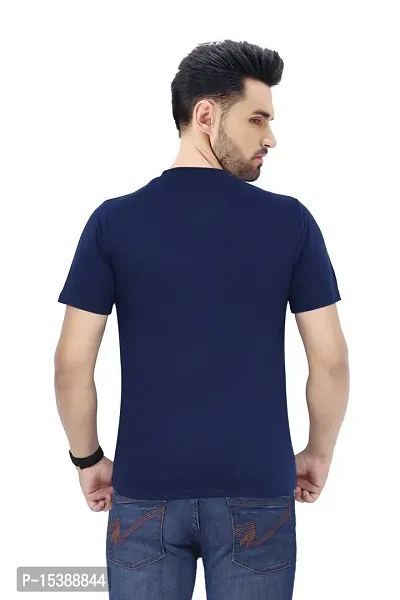 Men Printed Navy Cotton Blended Round Neck Half Sleeve T-Shirt-thumb2