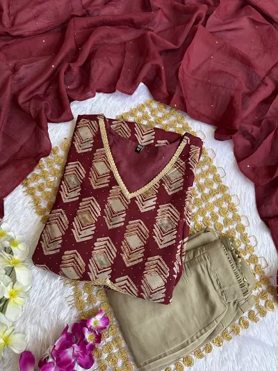 Stylish Cotton Printed A-line Kurta Set