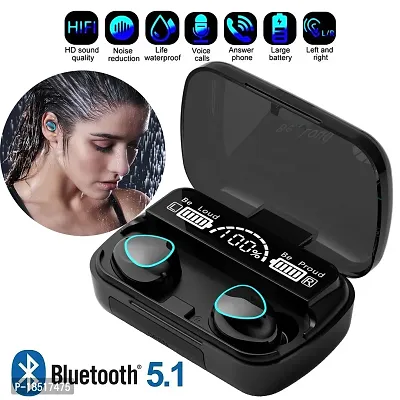 M10 TWS Bluetooth Earbuds Wireless Earbud, BT 5.3, HD Mic, 1800 Mah Powerbank, Stereo IPX7 Waterproof Wireless Earphoones (Black, In The Ear)