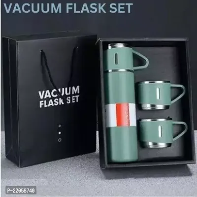 Hightech Steel Vacuum Flask Set With 3 Stainless Steel Cups Combo - 500Ml - Keeps Hot/Cold | Ideal Gift For Winter - Housewarming Random Color-thumb0