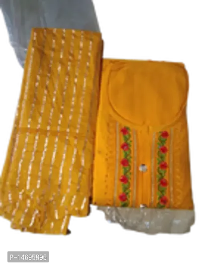 Elegant Yellow Cotton  Dress Material with Dupatta For Women-thumb0