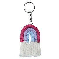 SUTRAM Macrame Rainbow Keychain for bike, home, office, kids, Gift - Set of 2 (Multicolor - Pink)-thumb1