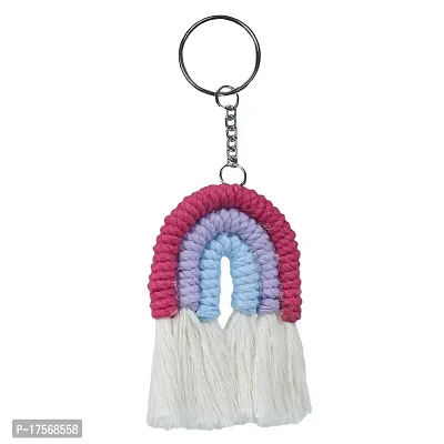SUTRAM Macrame Rainbow Keychain for bike, home, office, kids, Gift - Set of 2 (Multicolor - Pink)-thumb2
