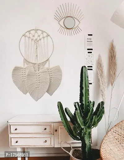 KnottySoul Dream Catcher Feathers Leaf Boho Wall Hanging Macrame Tapestry Home Decor (Off White)-thumb3