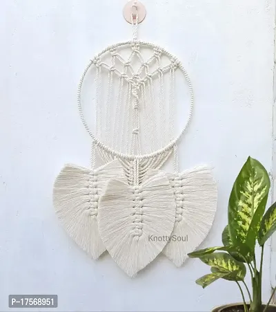 KnottySoul Dream Catcher Feathers Leaf Boho Wall Hanging Macrame Tapestry Home Decor (Off White)-thumb2