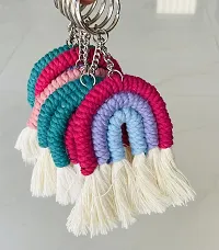SUTRAM Macrame Rainbow Keychain for bike, home, office, kids, Gift - Set of 2 (Multicolor - Pink)-thumb2