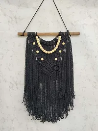 Macrame Kn0ts 26 Inches Black Macrame Wall Hanging Woven Boho Wall Decor Handmade Home Geometric Art Decoration for Apartment Bedroom Living Room Gallery-thumb4