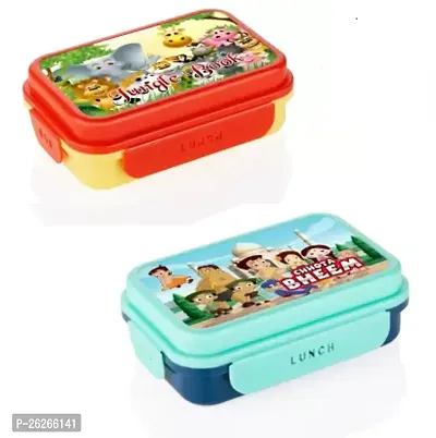 Classic Chota Bheem Kids And Jungle Combo Lunch Box Plastic Tiffin Box For Boys ,Pack Of 2 3 Containers Lunch Box-thumb0