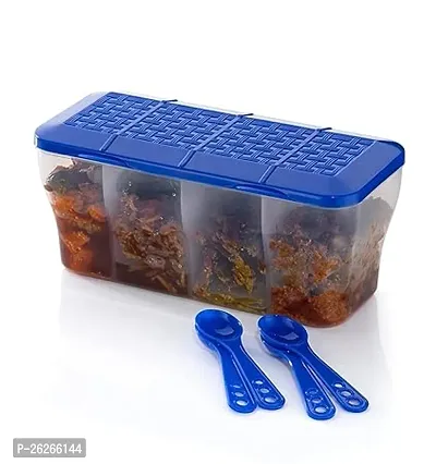 Classic 4 Section Container Jar Plastic Kitchen Containers, Transparent Storage Containers ,Blue Color