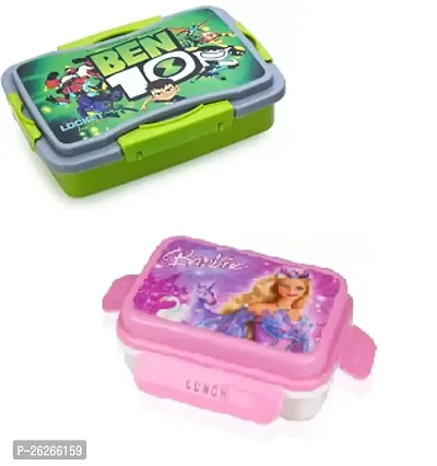 Classic Combo Barbie And Ben Ten Kids Lunch Box Plastic Tiffin Box-thumb0