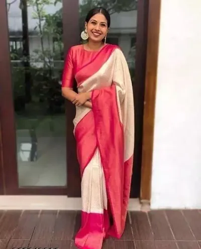 Stylish Silk Blend Self Pattern Saree with Blouse piece For Women