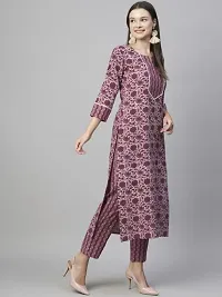 Stylish A-Line Maroon Printed Cotton Kurta and Pant Set-thumb1