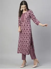 Stylish A-Line Maroon Printed Cotton Kurta and Pant Set-thumb3