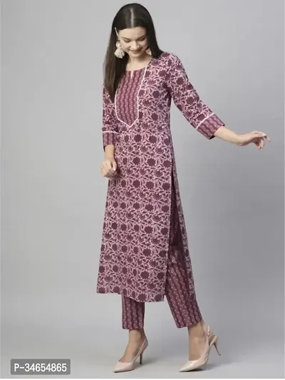 Stylish A-Line Maroon Printed Cotton Kurta and Pant Set-thumb4