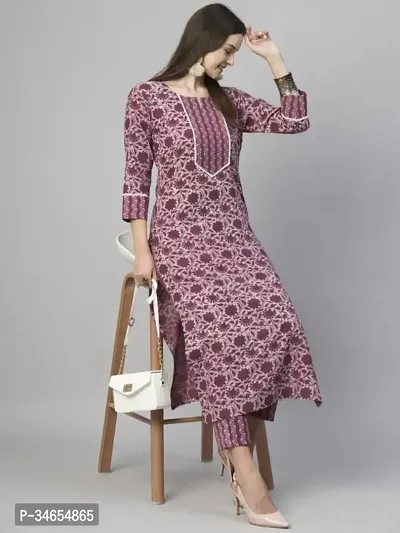 Stylish A-Line Maroon Printed Cotton Kurta and Pant Set-thumb3