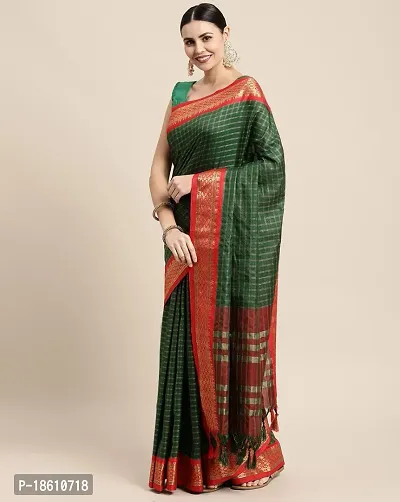 Elegant Dark Green Silk Cotton Saree with Blouse piece