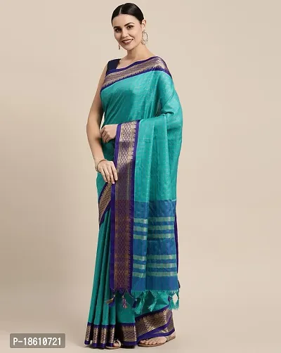 Elegant Blue Silk Cotton Saree with Blouse piece-thumb0