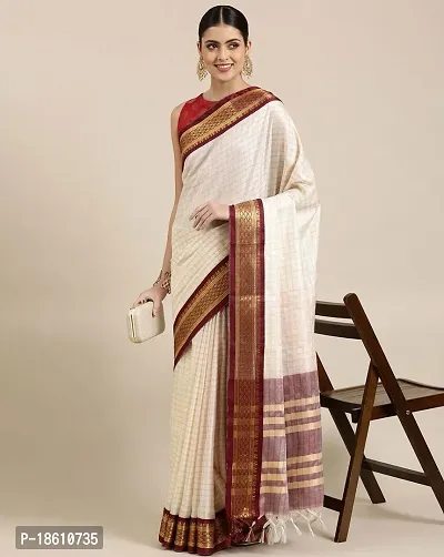 Elegant Maroon Silk Cotton Saree with Blouse piece-thumb0