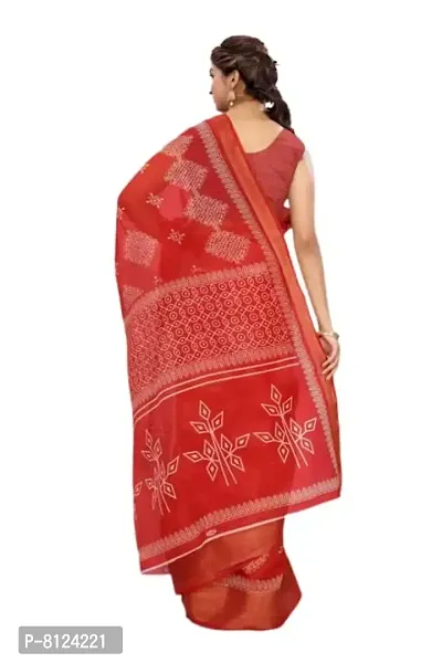 Mahayantra Creation Women's Cotton Blend Saree with Unstitched Blouse Piece new collection with Rangoli Print (Red)-thumb2