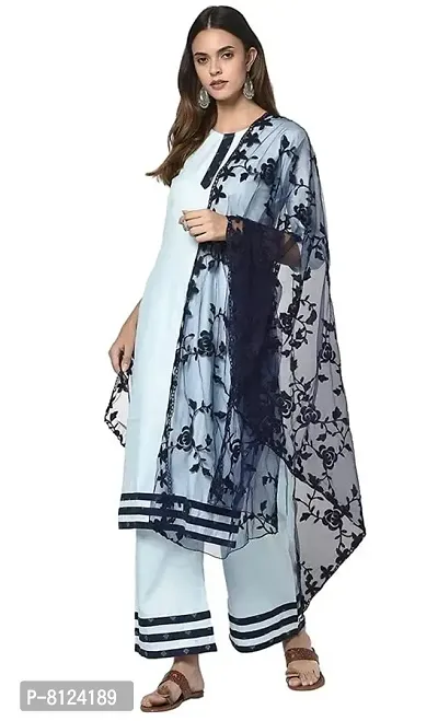 Mahayantra Creation Women's Nylon Net Embroidered Dupatta (Navy Blue)-thumb3