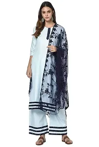 Mahayantra Creation Women's Nylon Net Embroidered Dupatta (Navy Blue)-thumb1