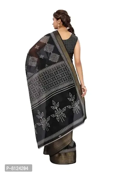 Mahayantra Creation Women's Cotton Blend Saree with Unstitched Blouse Piece new collection with Rangoli Print (Black)-thumb2