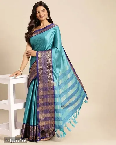 Trendy Silk Cotton Blue Wovrn Design Saree With Blouse Piece For Women