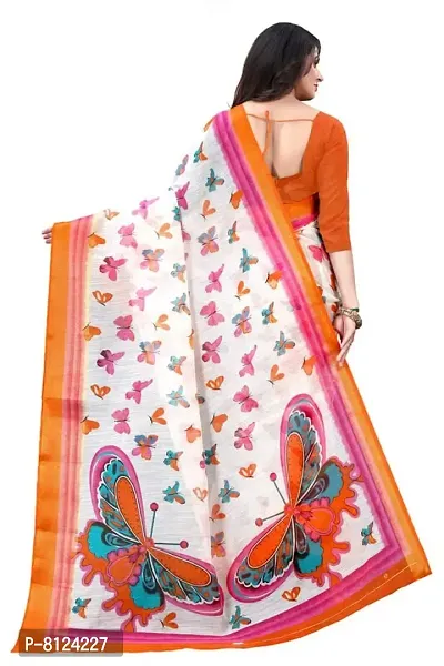 Mahayantra Creation Women's Cotton Blend Saree with Unstitched Blouse Piece with Butterfly Print (Orange)-thumb4