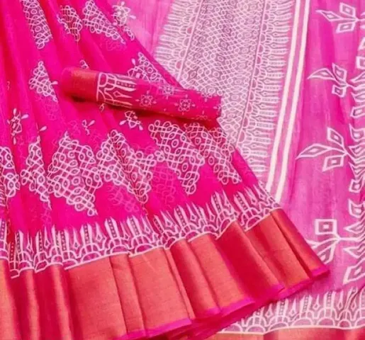 Cotton Self Pattern Zari Border Sarees with Blouse piece