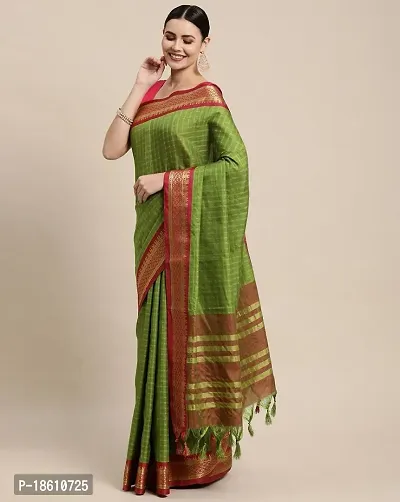 Elegant Green Silk Cotton Saree with Blouse piece-thumb0