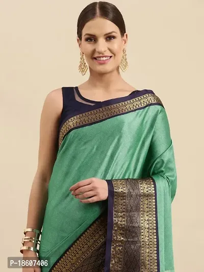 Trendy Silk Cotton Green Wovrn Design Saree With Blouse Piece For Women