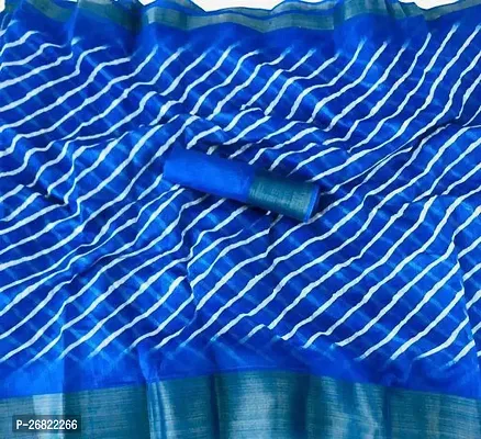 Beautiful Cotton Blend Striped Saree with Blouse piece For Women