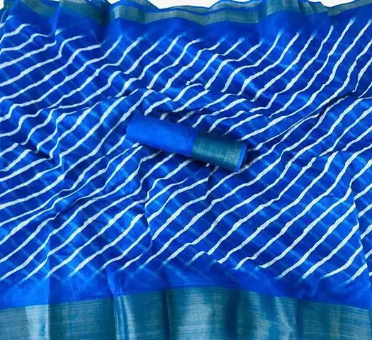 Beautiful Blend Striped Saree with Blouse piece For Women