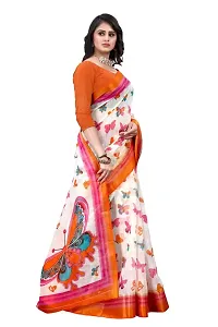 Mahayantra Creation Women's Cotton Blend Saree with Unstitched Blouse Piece with Butterfly Print (Orange)-thumb2