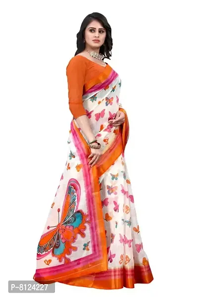 Mahayantra Creation Women's Cotton Blend Saree with Unstitched Blouse Piece with Butterfly Print (Orange)-thumb3