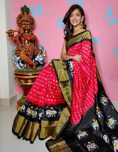 Best Selling Cotton Blend Printed Ikat Sarees With Blouse Piece