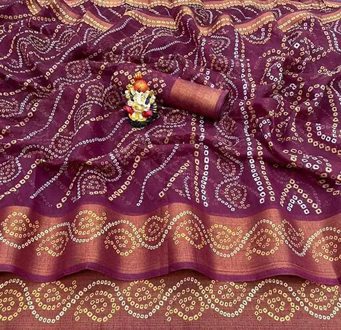 Stylish Cotton Bandhani Print With Saree With Blouse Piece