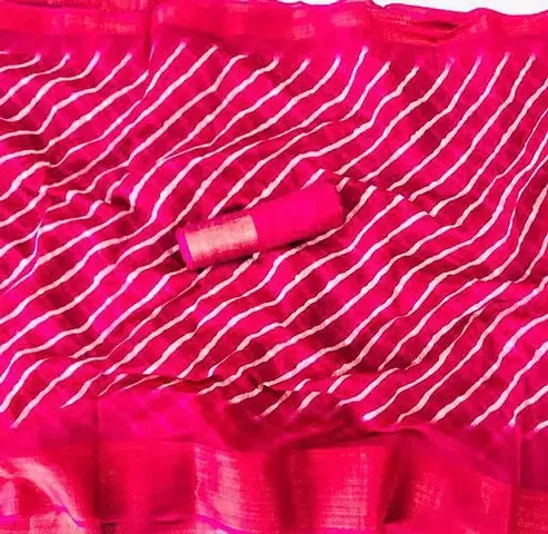 Attractive Cotton Blend Saree with Blouse piece 