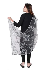 Mahayantra Creation Women's Net Embrodiery Dupatta- Grey-thumb1