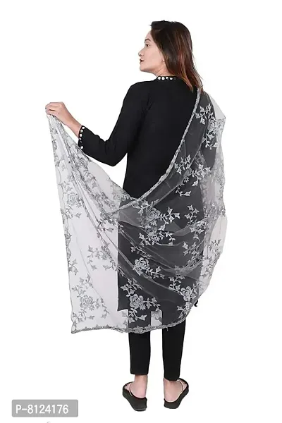 Mahayantra Creation Women's Net Embrodiery Dupatta- Grey-thumb2