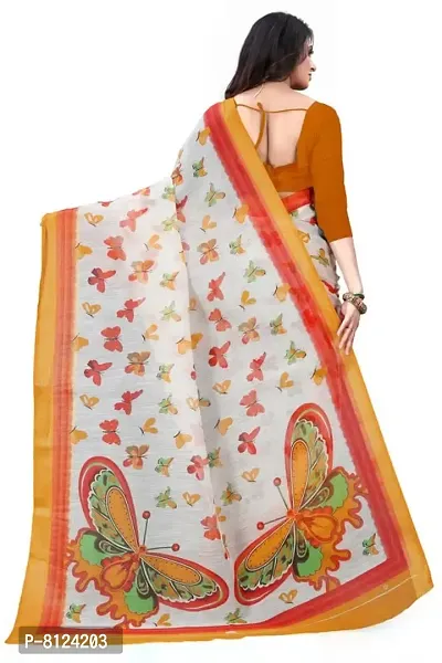 Mahayantra Creation Women's Cotton Blend Saree with Unstitched Blouse Piece with Butterfly Print (Mustard)-thumb4