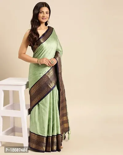 Trendy Silk Cotton Sea Green Wovrn Design Saree With Blouse Piece For Women