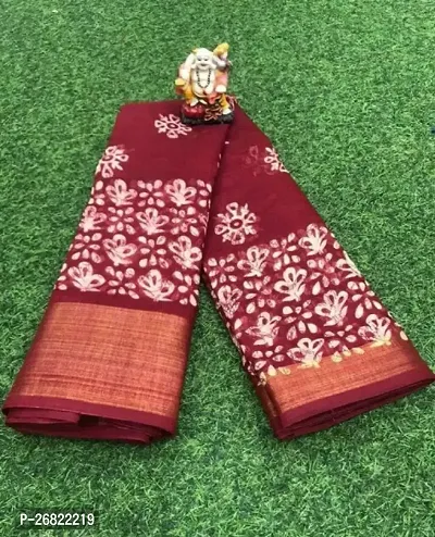 Beautiful Cotton Blend Printed Saree with Blouse piece For Women